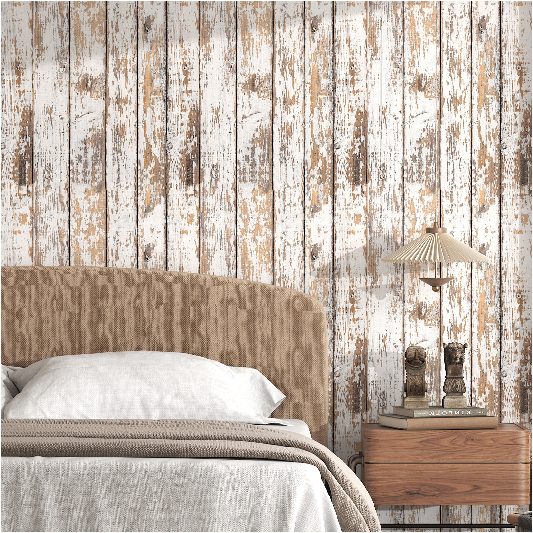 White and Brown Wood Wallpaper Vintage 17.3"x78.8" Distressed Light Wood Contact Paper Peel and Stick Wallpaper Self Adhesive Removable Wall Paper Shiplap Wood Grain Contact Paper for Cabinets Vinyl