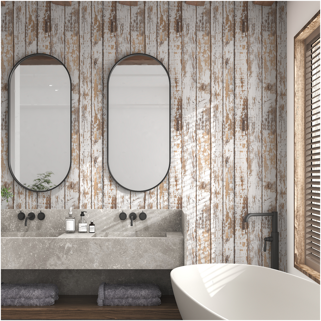 White and Brown Wood Wallpaper Vintage 17.3"x78.8" Distressed Light Wood Contact Paper Peel and Stick Wallpaper Self Adhesive Removable Wall Paper Shiplap Wood Grain Contact Paper for Cabinets Vinyl